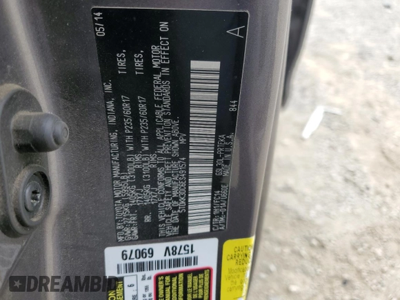 2014 Toyota Sienna LE AAS with VIN 5TDKK3DC6ES491574, listed as a Copart auction lot 59815785 with 189,975 mi miles and Salvage title. Bid and sale history available at DreamBid. Image 13.