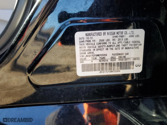 2021 Infiniti Q50 3.0t SENSORY with VIN JN1EV7CP0MM705956, listed as a Copart auction lot 84794454 with 0 mi miles and Salvage Title. Bid and sale history available at carsss.com. Image 12.