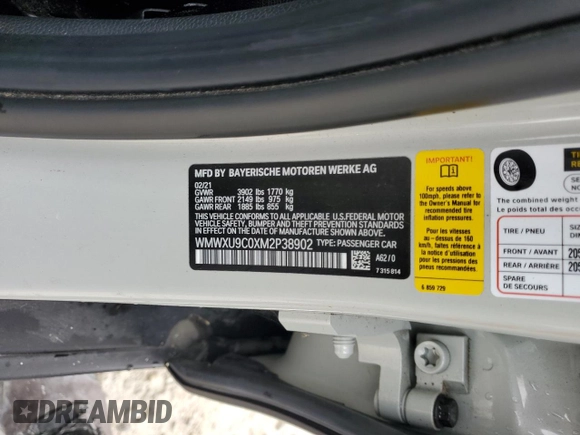 2021 MINI Hardtop 4 Door Cooper S with VIN WMWXU9C0XM2P38902, listed as a Copart auction lot 79684634 with Not provided miles and Non repairable. Bid and sale history available at DreamBid. Image 13.