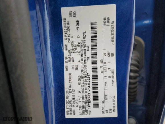 2019 Ford Ranger XL with VIN 1FTER4EH2KLB22247, listed as a Copart auction lot 46221355 with 82,916 mi miles and Salvage Title. Bid and sale history available at carsss.com. Image 12.