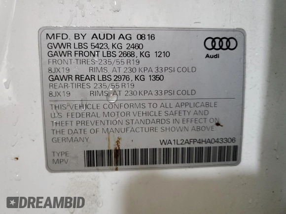 2017 Audi Q5 Premium Plus z VIN WA1L2AFP4HA043306, wystawiony jako Copart lot #42950545 z przebiegiem 66 692 mil mil oraz Szkoda całkowita • Salvage title. Historia ofert i sprzedaży dostępna na DreamBid. Obrazek 13.
