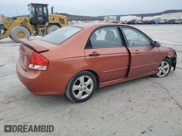 2009 Kia Spectra SX with VIN KNAFE221095026589, listed as a Copart auction lot 45005514 with 203,779 mi miles and Salvage Title. Bid and sale history available at carsss.com. Image 3.