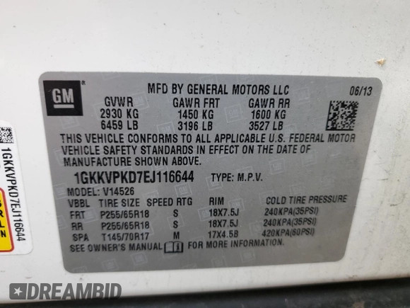 2014 GMC Acadia SLE with VIN 1GKKVPKD7EJ116644, listed as a Copart auction lot 47992995 with 135,757 mi miles and Clean Title. Bid and sale history available at carsss.com. Image 13.