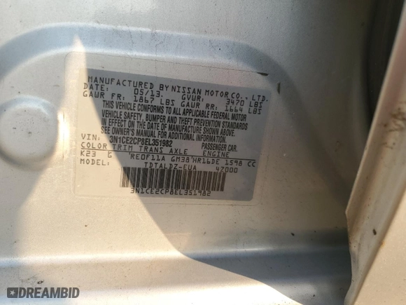 2014 Nissan Versa Note SV with VIN 3N1CE2CP8EL351982, listed as a Copart auction lot 70147834 with NaN miles and Clean Title. Bid and sale history available at carsss.com. Image 12.