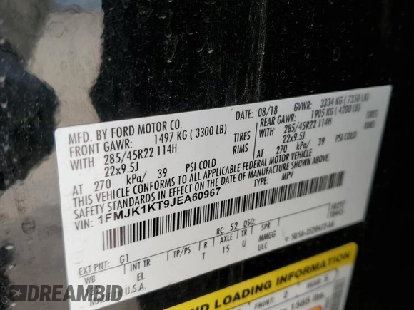 2018 Ford Expedition Max Limited z VIN 1FMJK1KT9JEA60967, wystawiony jako Copart lot #55322175 z przebiegiem 108 734 mil mil oraz Szkoda całkowita • Salvage title. Historia ofert i sprzedaży dostępna na DreamBid. Obrazek 13.