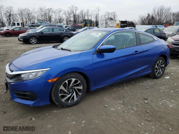 2017 Honda Civic Coupe LX with VIN 2HGFC4A53HH306315, listed as a Copart auction lot 86475034 with 56,918 mi miles and Salvage Title. Bid and sale history available at carsss.com. Image 1.