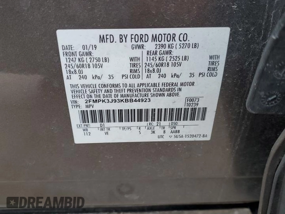 2019 Ford Edge SEL with VIN 2FMPK3J93KBB44923, listed as a Copart auction lot 44337985 with 138,195 mi miles and Clean Title. Bid and sale history available at carsss.com. Image 13.