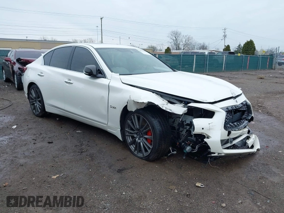 2020 Infiniti Q50 Red Sport 400 with VIN JN1FV7AR0LM660315, listed as a IAAI auction lot 41951851 with 102,475 mi miles and . Bid and sale history available at carsss.com. Image 1.