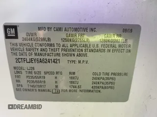 2010 GMC Terrain SLT-2 with VIN 2CTFLJEY6A6241421, listed as a IAAI auction lot 42668314 with 48,032 mi miles and . Bid and sale history available at DreamBid. Image 9.