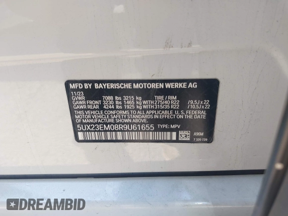 2024 BMW X7 xDrive40i z VIN 5UX23EM08R9U61655, wystawiony jako IAAI lot #41657934 z przebiegiem 12 810 mil mil oraz . Historia ofert i sprzedaży dostępna na DreamBid. Obrazek 9.