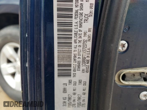 2019 Ram 1500 Classic Express with VIN 1C6RR6FT1KS723792, listed as a Copart auction lot 79094684 with 50,646 mi miles and Salvage Title. Bid and sale history available at carsss.com. Image 12.