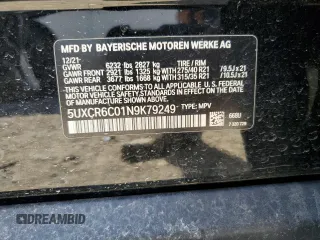 2022 BMW X5 xDrive40i with VIN 5UXCR6C01N9K79249, listed as a Copart auction lot 52316355 with Not provided miles and Salvage title. Bid and sale history available at DreamBid. Image 12.