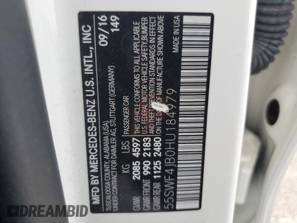 2017 Mercedes-Benz C 300 с VIN 55SWF4JB0HU184979, выставлен на аукционе Copart как лот 58174595 с пробегом 65 939 миль миль и Списание • Salvage title. История ставок и продаж доступна на DreamBid. Изображение 13.