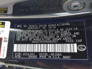 2021 Lexus ES 350 with VIN 58ADZ1B12MU082657, listed as a IAAI auction lot 42044566 with 54,383 mi miles and . Bid and sale history available at DreamBid. Image 9.