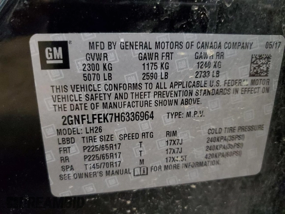 2017 Chevrolet Equinox LT with VIN 2GNFLFEK7H6336964, listed as a Copart auction lot 51655875 with 167,335 mi miles and Salvage Title. Bid and sale history available at DreamBid. Image 15.