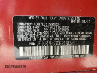 2012 Subaru WRX WRX Limited с VIN JF1GR7E63CG219093, выставлен на аукционе Copart как лот 57156745 с пробегом 123 630 миль миль и Списание • Salvage title. История ставок и продаж доступна на DreamBid. Изображение 13.