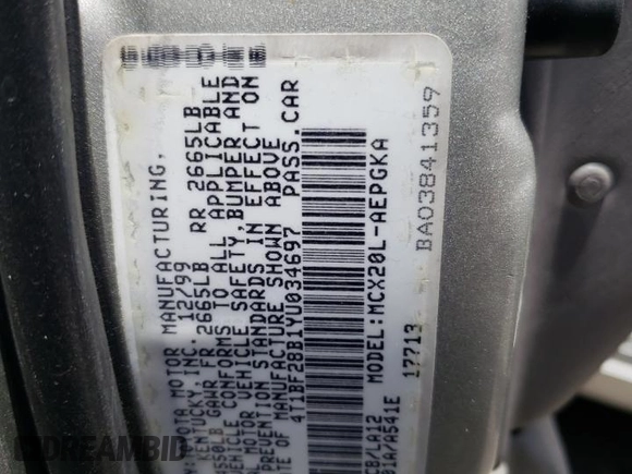 2000 Toyota Avalon XL с VIN 4T1BF28B1YU034697, выставлен на аукционе Copart как лот 55522433 с пробегом Не указан миль и Списание • Salvage title. История ставок и продаж доступна на DreamBid. Изображение 12.