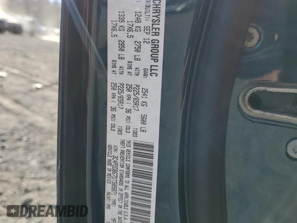 2013 Dodge Journey SXT with VIN 3C4PDDBG7DT505871, listed as a Copart auction lot 54657255 with 118,395 mi miles and Non Repairable. Bid and sale history available at DreamBid. Image 14.