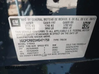 2017 Chevrolet Silverado 1500 LT with VIN 3GCPCREC5HG471758, listed as a IAAI auction lot 41991708 with 77,056 mi miles. Bid and sale history available at carsss.com. Image 9.