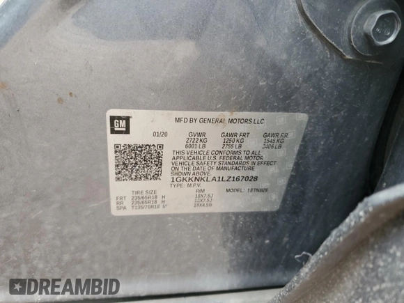 2020 GMC Acadia SLE z VIN 1GKKNKLA1LZ167028, wystawiony jako Copart lot #42650345 z przebiegiem Nie podano mil oraz Czysty tytuł • Clean title. Historia ofert i sprzedaży dostępna na DreamBid. Obrazek 13.