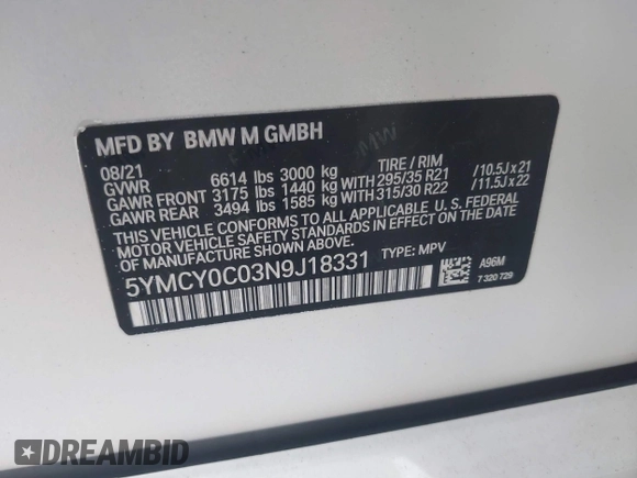 2022 BMW X6 M with VIN 5YMCY0C03N9J18331, listed as a IAAI auction lot 41815291 with 14,907 mi miles. Bid and sale history available at carsss.com. Image 9.
