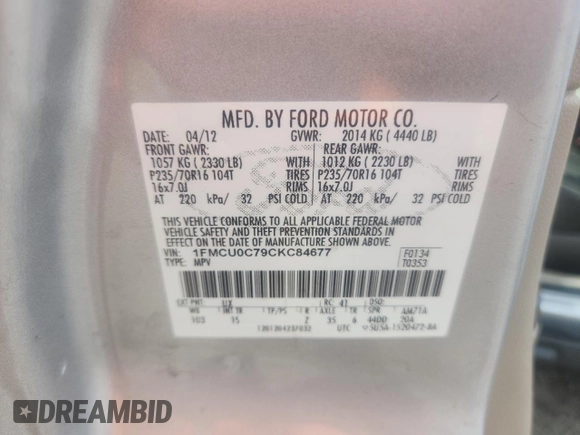 2012 Ford Escape XLS z VIN 1FMCU0C79CKC84677, wystawiony jako Copart lot #64234045 z przebiegiem 138 562 mil mil oraz Czysty tytuł • Clean title. Historia ofert i sprzedaży dostępna na DreamBid. Obrazek 13.