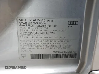 2018 Audi A4 allroad Premium Plus with VIN WA18NAF40JA165329, listed as a Copart auction lot 63762842 with 43,124 mi miles. Bid and sale history available at carsss.com. Image 10.