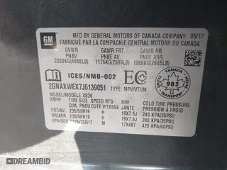 2018 Chevrolet Equinox Premier with VIN 2GNAXWEX7J6139051, listed as a IAAI auction lot 41216437 with 105,453 mi miles. Bid and sale history available at carsss.com. Image 9.