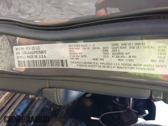 2023 Jeep Grand Cherokee Altitude with VIN 1C4RJKAG4P8769673, listed as a IAAI auction lot 41822641 with 59,535 mi miles and . Bid and sale history available at DreamBid. Image 9.