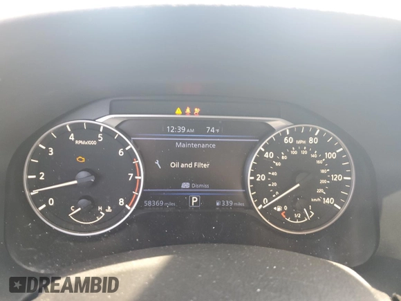 2022 Nissan Altima 2.5 SV with VIN 1N4BL4DV7NN366163, listed as a Copart auction lot 45037425 with 58,369 mi miles and Salvage Title. Bid and sale history available at carsss.com. Image 9.