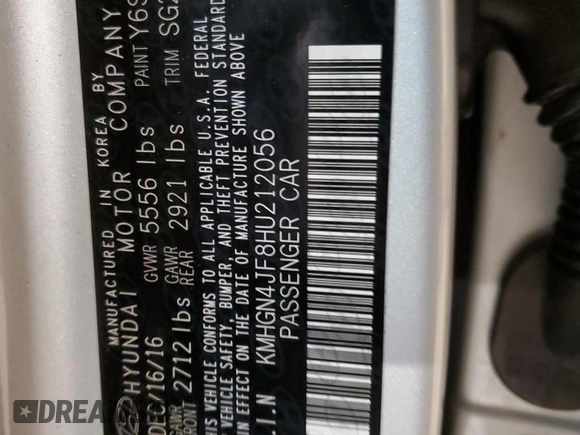2017 Genesis G80 Ultimate z VIN KMHGN4JF8HU212056, wystawiony jako Copart lot #51636825 z przebiegiem 92 613 mil mil oraz Szkoda całkowita • Salvage title. Historia ofert i sprzedaży dostępna na DreamBid. Obrazek 12.