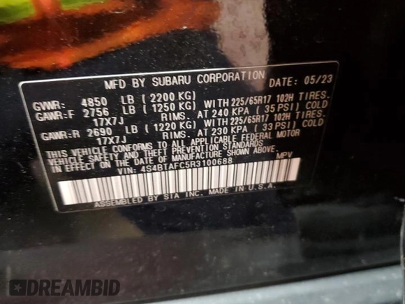 2024 Subaru Outback Premium z VIN 4S4BTAFC5R3100688, wystawiony jako Copart lot #61008925 z przebiegiem 22 992 mil mil oraz Szkoda całkowita • Salvage title. Historia ofert i sprzedaży dostępna na DreamBid. Obrazek 13.
