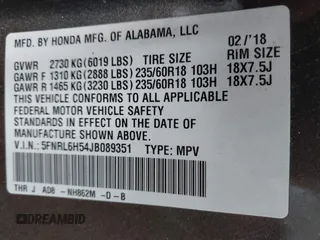 2018 Honda Odyssey EX с VIN 5FNRL6H54JB089351, выставлен на аукционе IAAI как лот 42457632 с пробегом 83 333 миль миль и . История ставок и продаж доступна на DreamBid. Изображение 9.