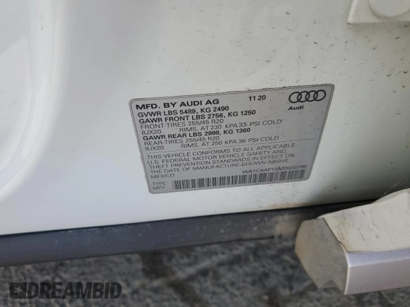 2021 Audi Q5 Prestige z VIN WA1CAAFY5M2033786, wystawiony jako Copart lot #53921355 z przebiegiem 30 628 mil mil oraz Szkoda całkowita • Salvage title. Historia ofert i sprzedaży dostępna na DreamBid. Obrazek 12.