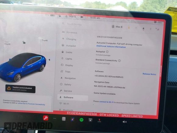 2019 Tesla Model 3 Mid Range with VIN 5YJ3E1EA6KF402308, listed as a IAAI auction lot 40077902 with 89,794 mi miles and . Bid and sale history available at carsss.com. Image 18.