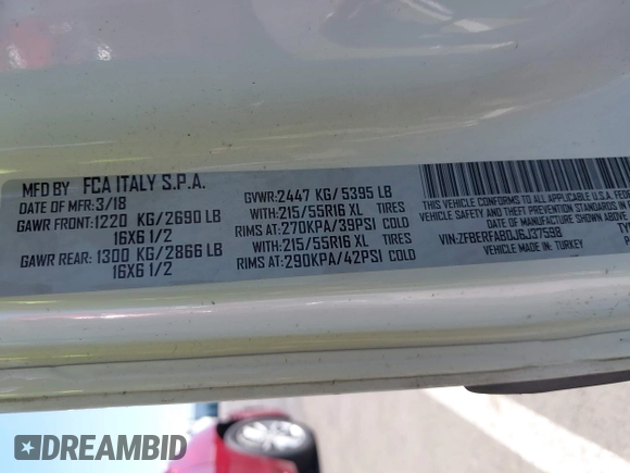 2018 Ram ProMaster City Cargo Tradesman z VIN ZFBERFAB0J6J37598, wystawiony jako IAAI lot #42416142 z przebiegiem 93 498 mil mil oraz . Historia ofert i sprzedaży dostępna na DreamBid. Obrazek 8.