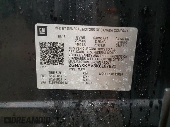 2019 Chevrolet Equinox LT with VIN 2GNAXKEV8K6107931, listed as a Copart auction lot 48914465 with 72,316 mi miles and Salvage Title. Bid and sale history available at carsss.com. Image 13.