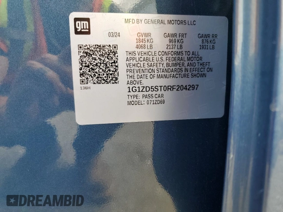 2024 Chevrolet Malibu LT with VIN 1G1ZD5ST0RF204297, listed as a Copart auction lot 55657665 with 28,853 mi miles and Clean Title. Bid and sale history available at DreamBid. Image 13.