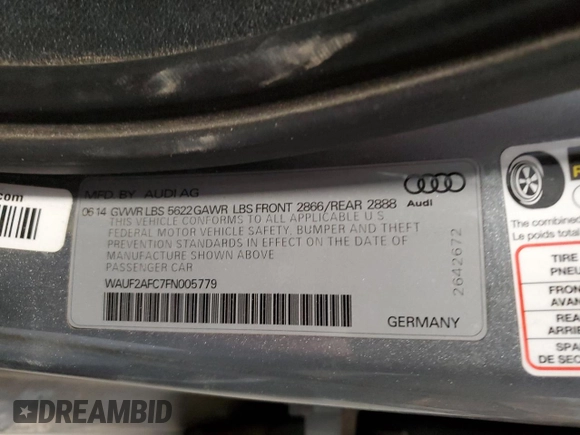 2015 Audi S6 Prestige with VIN WAUF2AFC7FN005779, listed as a Copart auction lot 86597504 with 103,980 mi miles and Salvage Title. Bid and sale history available at carsss.com. Image 13.