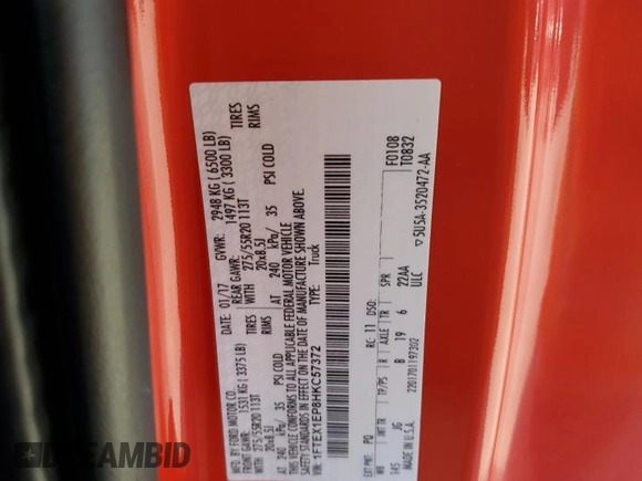 2017 Ford F-150 XL z VIN 1FTEX1EP8HKC57372, wystawiony jako Copart lot #62413915 z przebiegiem 99 331 mil mil oraz Szkoda całkowita • Salvage title. Historia ofert i sprzedaży dostępna na DreamBid. Obrazek 12.