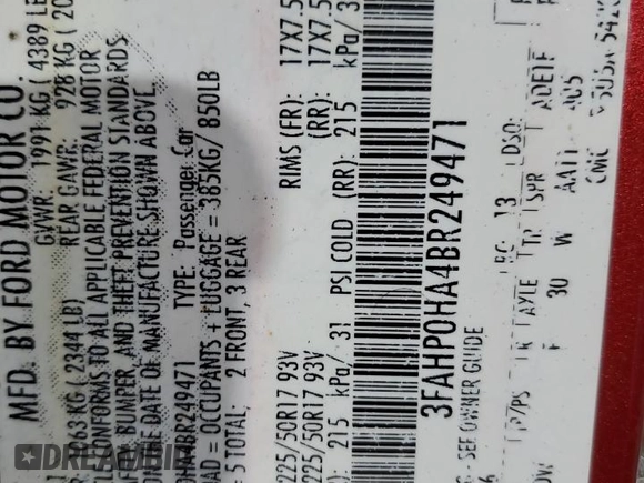 2011 Ford Fusion SE with VIN 3FAHP0HA4BR249471, listed as a Copart auction lot 48855085 with 134,841 mi miles and Salvage Title. Bid and sale history available at carsss.com. Image 13.