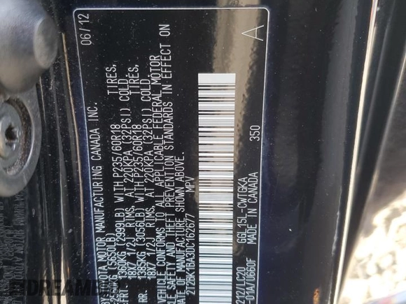 2013 Lexus RX 350 with VIN 2T2BK1BA3DC162677, listed as a Copart auction lot 62112155 with 133,345 mi miles and Salvage title. Bid and sale history available at DreamBid. Image 13.