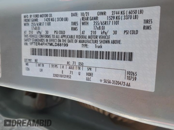 2021 Ford Ranger XL with VIN 1FTER4FH7MLD88199, listed as a Copart auction lot 44986435 with 38,262 mi miles and Salvage Title. Bid and sale history available at DreamBid. Image 13.