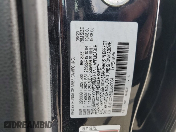2020 Acura RDX Technology with VIN 5J8TC2H55LL040904, listed as a Copart auction lot 58969625 with 64,388 mi miles and Salvage title. Bid and sale history available at DreamBid. Image 14.