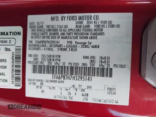 2017 Ford Mustang EcoBoost z VIN 1FA6P8TH7H5295141, wystawiony jako IAAI lot #42257611 z przebiegiem 66 490 mil mil oraz . Historia ofert i sprzedaży dostępna na DreamBid. Obrazek 9.