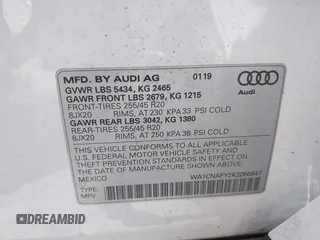 2019 Audi Q5 Prestige with VIN WA1CNAFY2K2056847, listed as a IAAI auction lot 42608003 with 55,691 mi miles and . Bid and sale history available at DreamBid. Image 9.