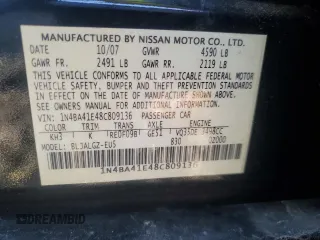 2008 Nissan Maxima 3.5 SE with VIN 1N4BA41E48C809136, listed as a Copart auction lot 72536734 with 0 mi miles and Salvage Title. Bid and sale history available at carsss.com. Image 12.