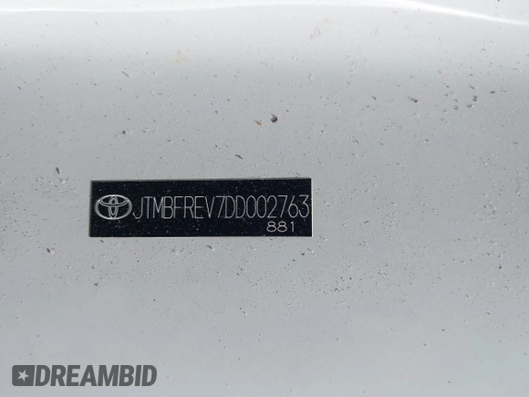 2013 Toyota RAV4 LE with VIN JTMBFREV7DD002763, listed as a IAAI auction lot 42286753 with 125,022 mi miles and . Bid and sale history available at DreamBid. Image 9.