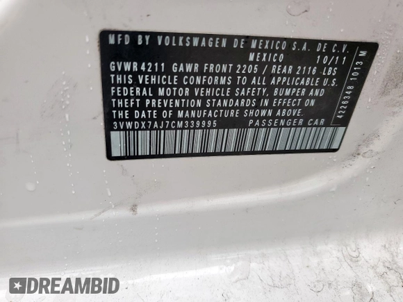 2012 Volkswagen Jetta SE with VIN 3VWDX7AJ7CM339995, listed as a Copart auction lot 60533525 with 199,028 mi miles and Clean title. Bid and sale history available at DreamBid. Image 12.