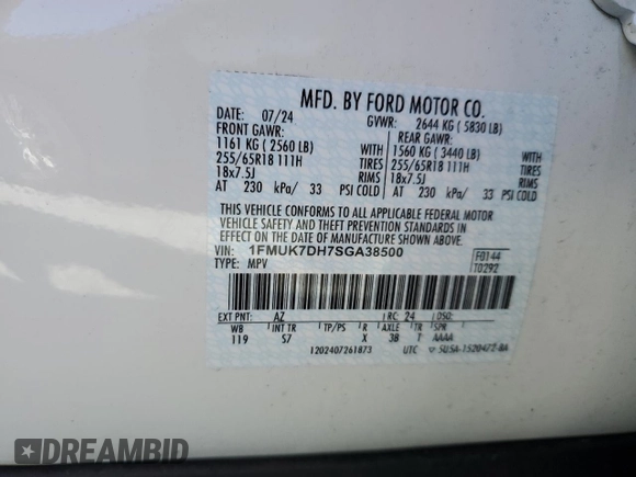 2025 Ford Explorer Active with VIN 1FMUK7DH7SGA38500, listed as a Copart auction lot 48053885 with Not Provided miles and Non Repairable. Bid and sale history available at carsss.com. Image 13.